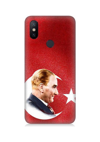 Xiaomi Mi A2 Uyumlu Bayrak ve Mustafa Kemal Atatürk Desenli Silikon Kılıf