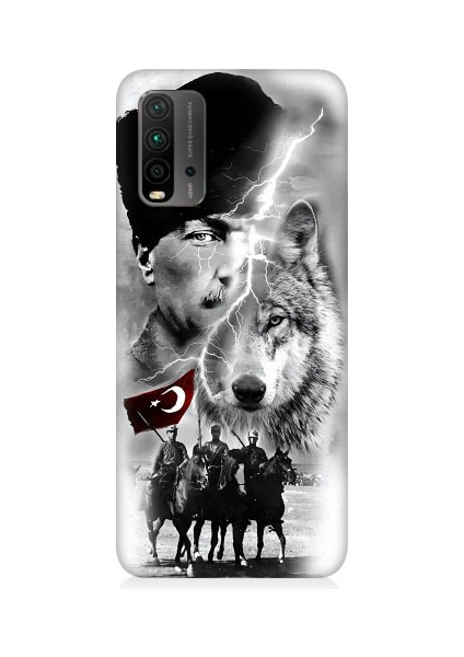 Xiaomi Redmi 9t Uyumlu Atatürk Kurt ve Bayrak Desenli Silikon Kılıf