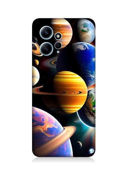 Xiaomi Redmi Note 12 Uyumlu Uzaydaki Gezegenler Desenli Silikon Kılıf