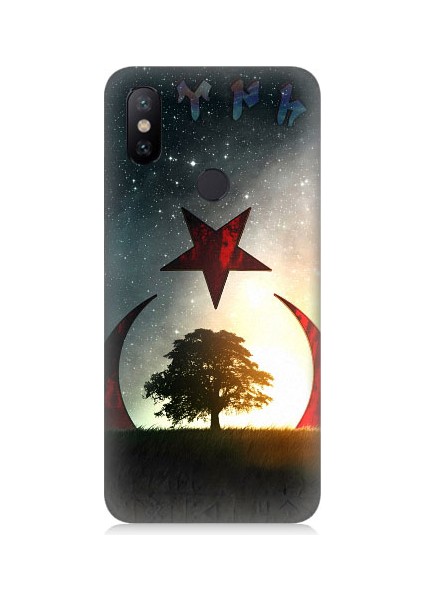 Xiaomi Redmi Note 5 Pro Uyumlu Göktürkçe Türk ve Ağaç Bayrak Desenli Silikon Kılıf