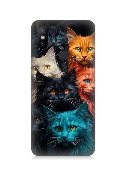 Xiaomi Mi A2 Lite Uyumlu Renkli Sevimli Kedi Yüzleri Desenli Silikon Kılıf