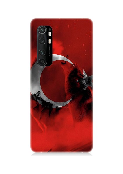 Xiaomi Mi Note 10 Lite Uyumlu Türk Bayrağı ve Kurt Desenli Silikon Kılıf