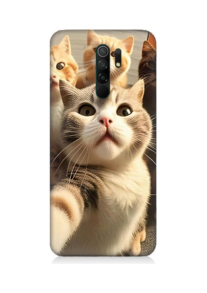 Xiaomi Redmi 9 Uyumlu Selfie Kediler Desenli Silikon Kılıf