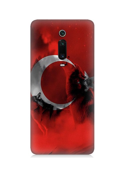 Xiaomi Mi 9t Uyumlu Türk Bayrağı ve Kurt Desenli Silikon Kılıf