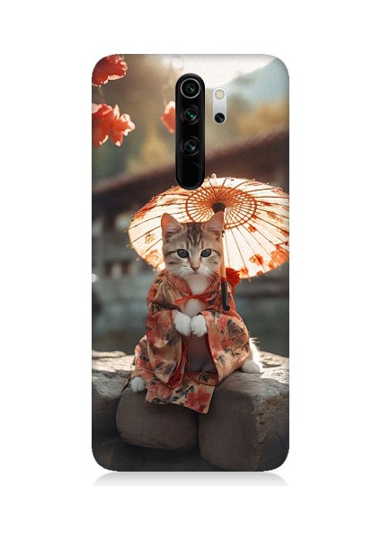 Xiaomi Redmi Note 8 Pro Uyumlu Geyşa Kıyafetli Kedi Desenli Silikon Kılıf