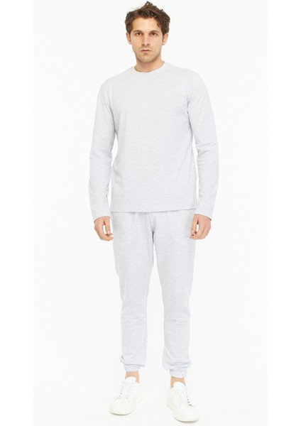 Erkek Bisiklet Yaka Uzun Kollu Regular Fit Basic Tişört Kar Melanj