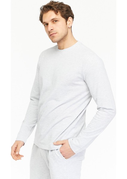 Erkek Bisiklet Yaka Uzun Kollu Regular Fit Basic Tişört Kar Melanj fiyatları