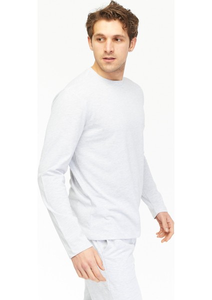 Erkek Bisiklet Yaka Uzun Kollu Regular Fit Basic Tişört Kar Melanj modelleri