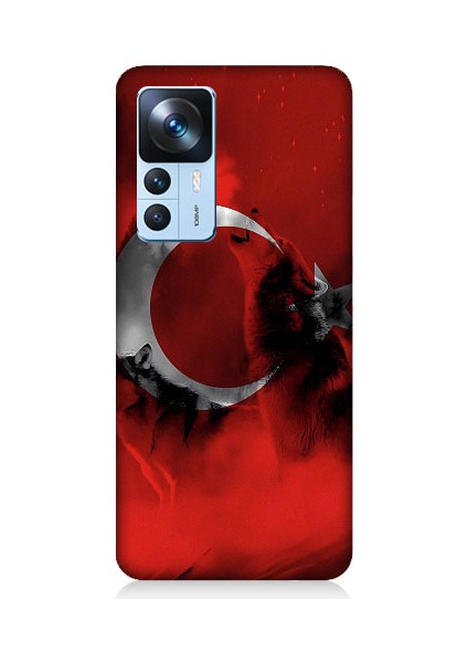 Xiaomi Mi 12T Pro Uyumlu Türk Bayrağı ve Kurt Desenli Silikon Kılıf