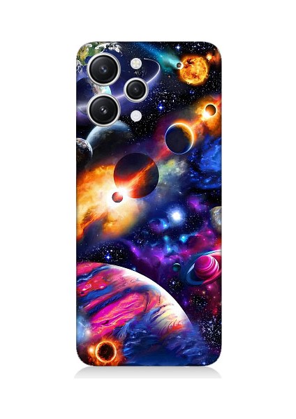 Xiaomi Redmi 12 Uyumlu Uzayda Gezegenler ve Galaksiler Desenli Silikon Kılıf