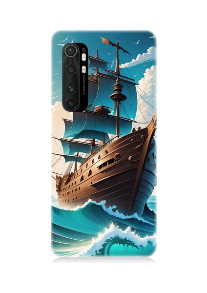 Xiaomi Mi Note 10 Lite Uyumlu Yelkenli Calyon Gemi Desenli Silikon Kılıf