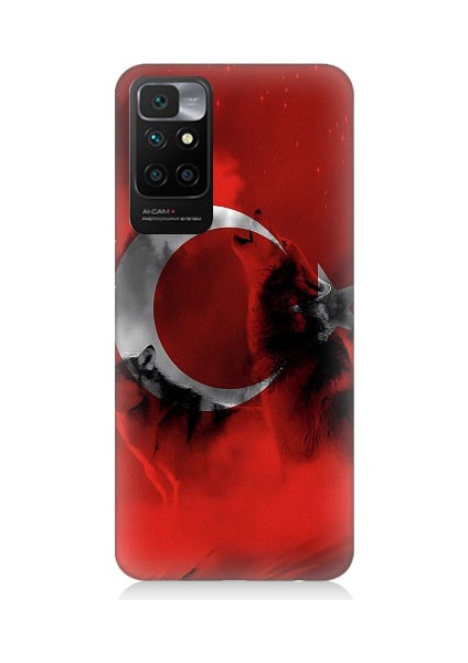 Xiaomi Redmi 10 Uyumlu Türk Bayrağı ve Kurt Desenli Silikon Kılıf