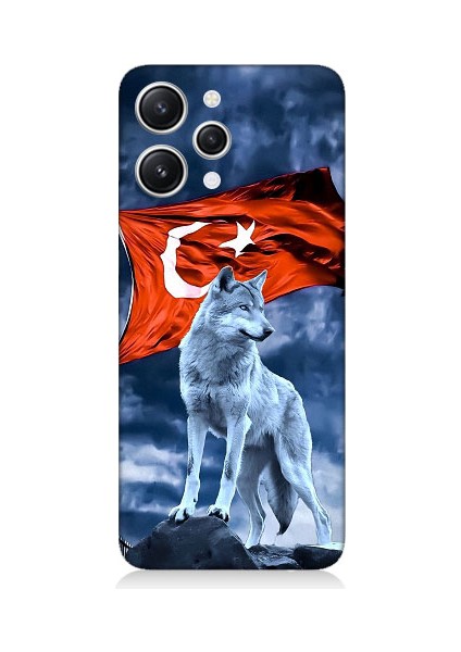Xiaomi Redmi 12 Uyumlu Kurt Göktürk ve Bayrak Desenli Silikon Kılıf