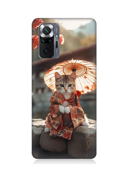 Xiaomi Redmi Note 10 Pro Uyumlu Geyşa Kıyafetli Kedi Desenli Silikon Kılıf