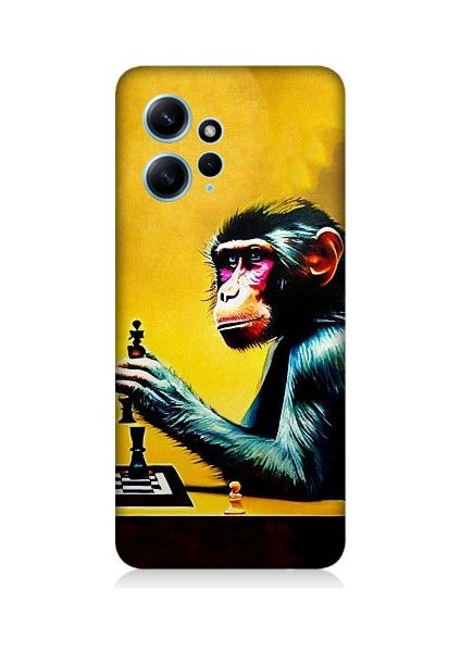 Xiaomi Redmi Note 12 Uyumlu Satranç Oynayan Maymun Desenli Silikon Kılıf