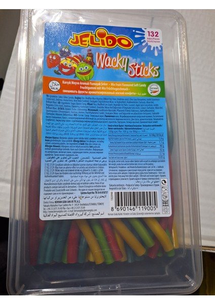 Jelido Wacky Stıcks Karışık Meyve Aromalı Yumuşak Şeker 132 Adet