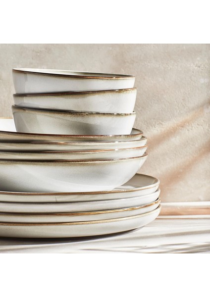 16 Parça Gladelig Yemek Takımı Meridyendukkan Gri Renk Modern Set Stoneware