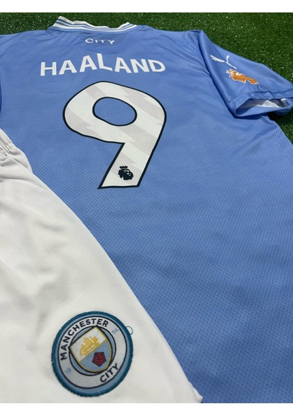 Manchester City 2023/24 Yeni Sezon Erling Haaland Çocuk Forması Şort Çorap Bileklik 4'lü Set