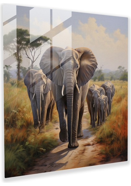 Artistic Glass Print– Serene African Elephant Family, 30X30