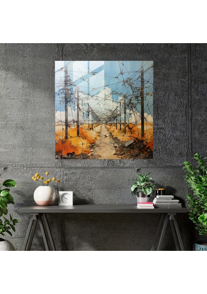 Labyrinthine Constraints - Glass Print Of Intertwining Trenches And Barbed Wire - Glass Wall Art For Wall Decoration, 30X30 fiyatları