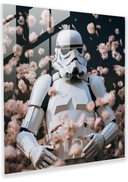 Enigmatic Glass Print Of Surrealistic Photography - Stormtrooper Surrounded By Butterflies - Revealing Unexpected Beauty And Delicate Strength - Glass Wall Art - Modern Artwork, 30X30