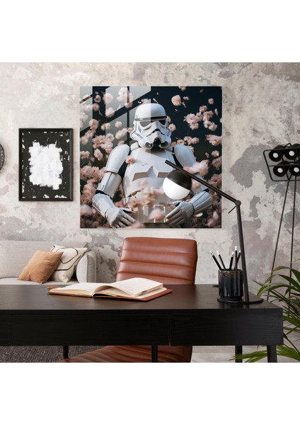 Enigmatic Glass Print Of Surrealistic Photography - Stormtrooper Surrounded By Butterflies - Revealing Unexpected Beauty And Delicate Strength - Glass Wall Art - Modern Artwork, 30X30