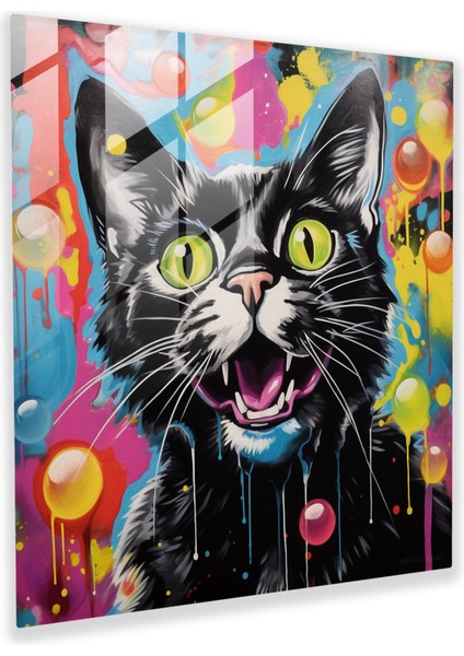 Playful Contemporary Glass Print Of Sylvester The Cat With Vibrant Comic Book-Style Bubbles, 30X30