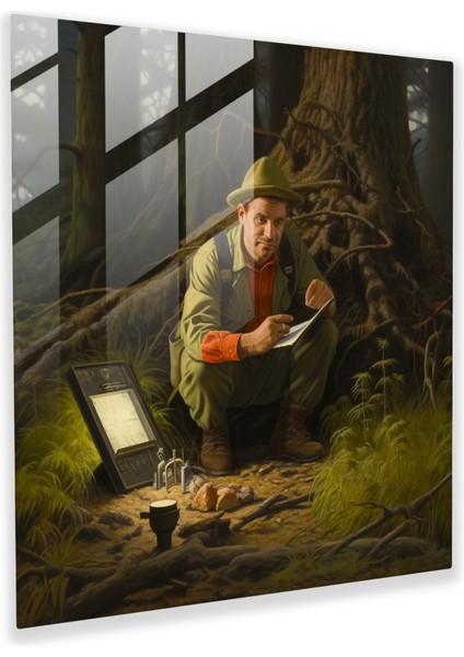 Realistic Oil Painting Glass Print Of Elmer Fudd In A Natural Landscape - Home Wall Decor, 30X30