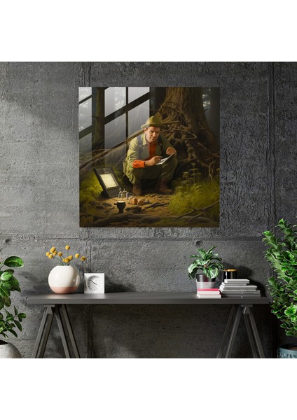 Realistic Oil Painting Glass Print Of Elmer Fudd In A Natural Landscape - Home Wall Decor, 30X30