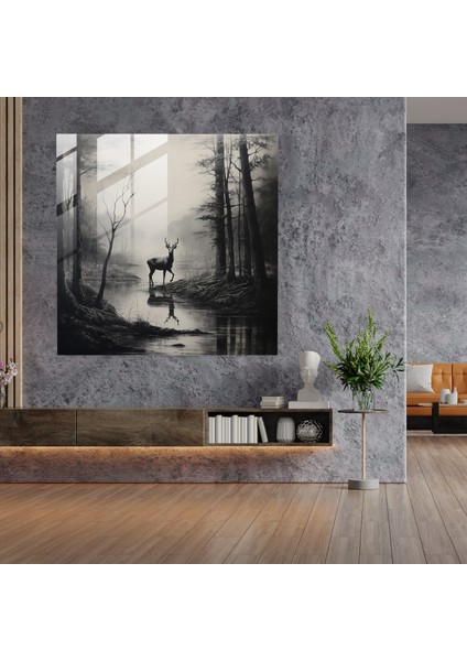 Serene Glass Print - Classic Wildlife Charcoal Sketch Glass Wall Art - Timeless Home Decoration, 30X30