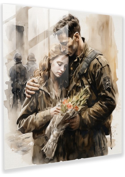 Whispered Goodbye Glass Print - World War One Soldier Bidding Farewell - Glass Wall Art Home Decoration, 30X30