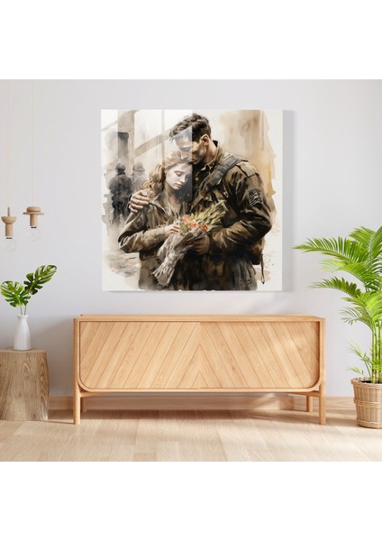 Whispered Goodbye Glass Print - World War One Soldier Bidding Farewell - Glass Wall Art Home Decoration, 30X30