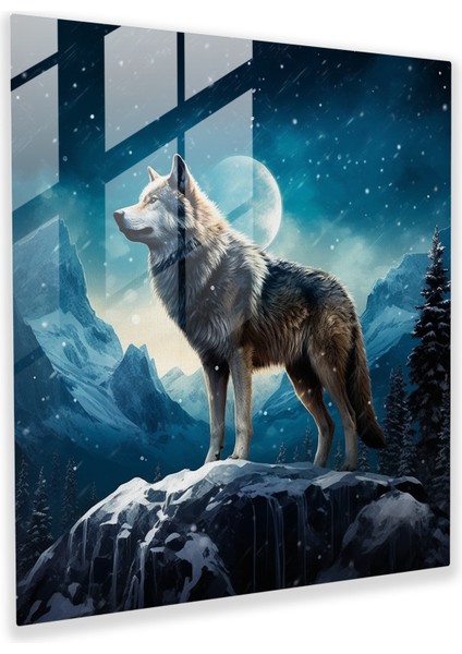 Majestic Night Wolf Glass Print - Wall Decor, 30X30