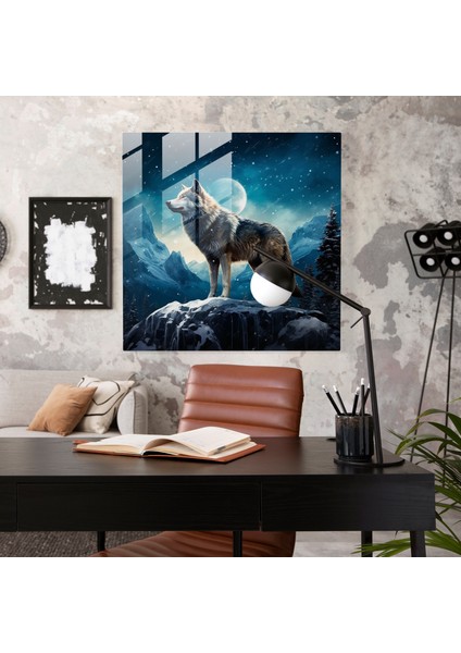 Majestic Night Wolf Glass Print - Wall Decor, 30X30 fiyatları