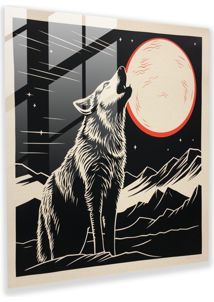 Lunar Howl Glass Print: Minimalist Glass Wall Art, Wildlife Glass Print, Home Decoration, Modern Artwork, 30X30