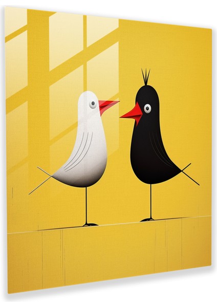 Minimalist Interpretation Glass Print Of Sylvester And Tweety Bird In Clean Lines And Bold Colors - Wall Decoration, 30X30