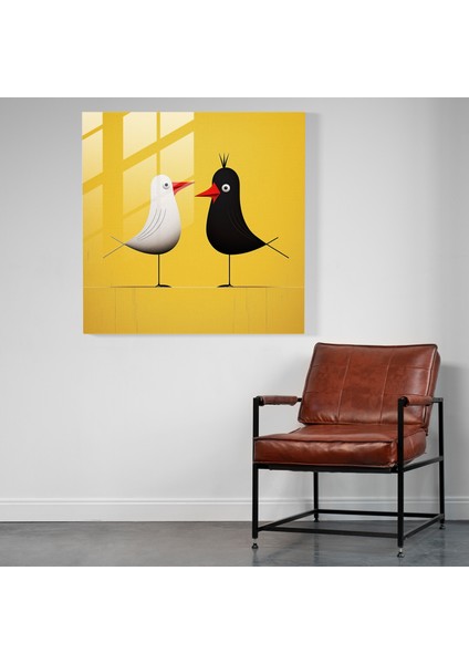 Minimalist Interpretation Glass Print Of Sylvester And Tweety Bird In Clean Lines And Bold Colors - Wall Decoration, 30X30