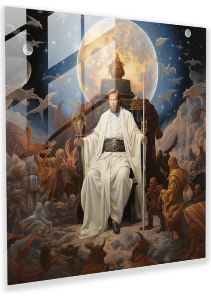 Renaissance Glass Print - Grand Portrait Of Obi-Wan Kenobi With Celestial Beings - Wall Decoration, 30X30