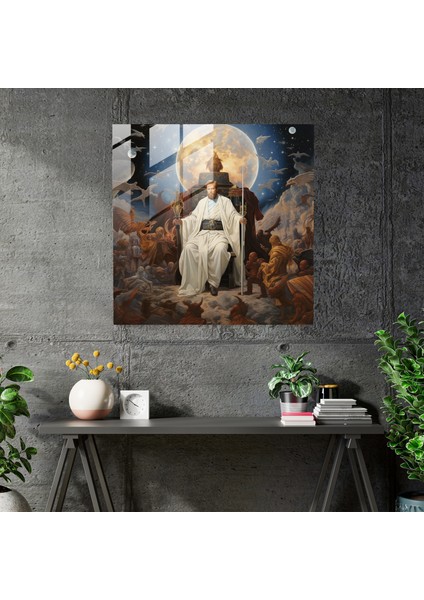 Renaissance Glass Print - Grand Portrait Of Obi-Wan Kenobi With Celestial Beings - Wall Decoration, 30X30