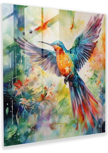 Vibrant Aquarelle Glass Print: Colorful Bird In Tropical Rainforest Wall Art Decoration, 30X30