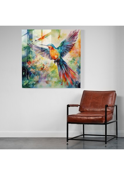 Vibrant Aquarelle Glass Print: Colorful Bird In Tropical Rainforest Wall Art Decoration, 30X30