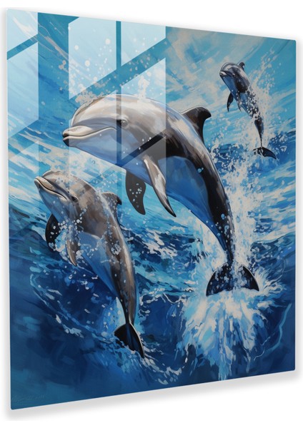 Dynamic Glass Print Of Acrylic Dolphins - Modern Home Decoration, 30X30