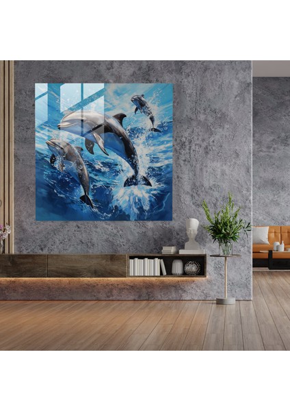 Dynamic Glass Print Of Acrylic Dolphins - Modern Home Decoration, 30X30