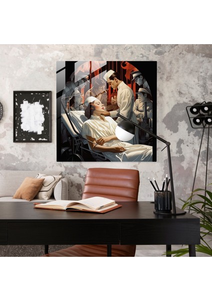 Art Deco Glass Print - Elegant Nurse Caring For Wounded Soldiers - High Quality Glass Wall Art For Vintage Home Decoration, 30X30 fiyatları