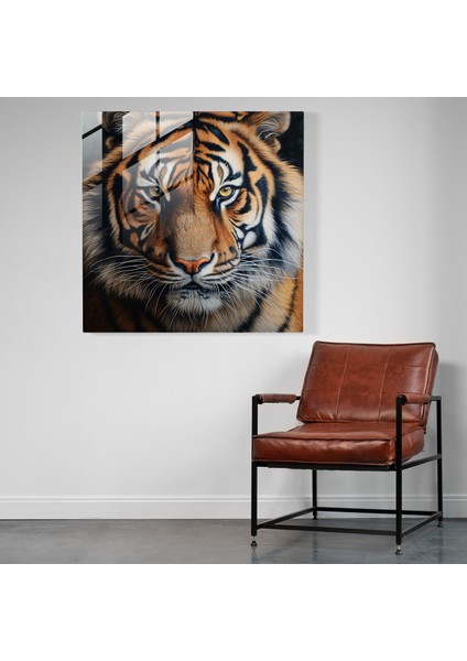 Majestic Glass Print - Realistic Wildlife Tiger Portrait Glass Wall Art - Striking Home Decoration, 30X30 fiyatları