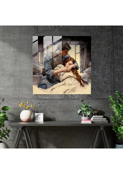 Floral Serenity Glass Print - Nurse With Injured Soldiers - Art Nouveau Illustration Glass Wall Art, 30X30