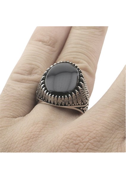 Erkek Gümüş 925 Desenli Motifli Oniks Taşlı Yüzük fiyatları