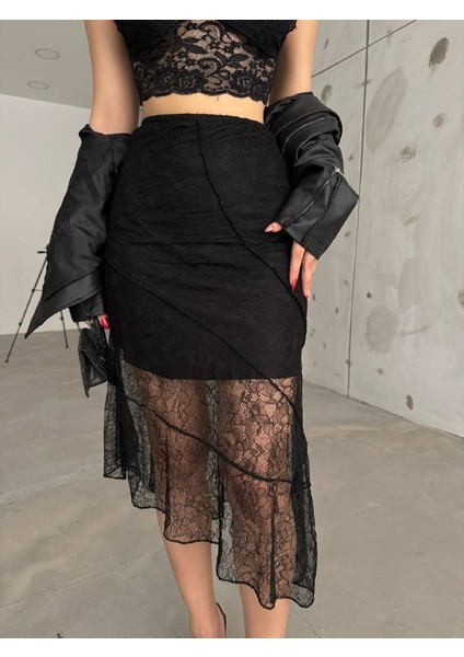 Kadın Asimetrik Kesim Dantel Etek fiyatları