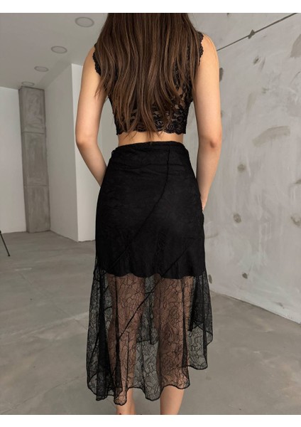Kadın Asimetrik Kesim Dantel Etek modelleri