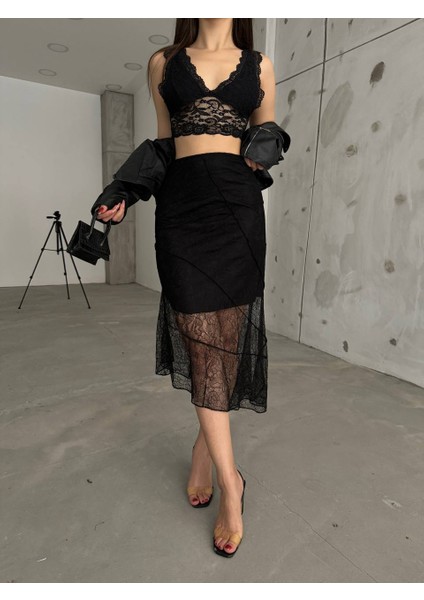 Kadın Asimetrik Kesim Dantel Etek indirimleri